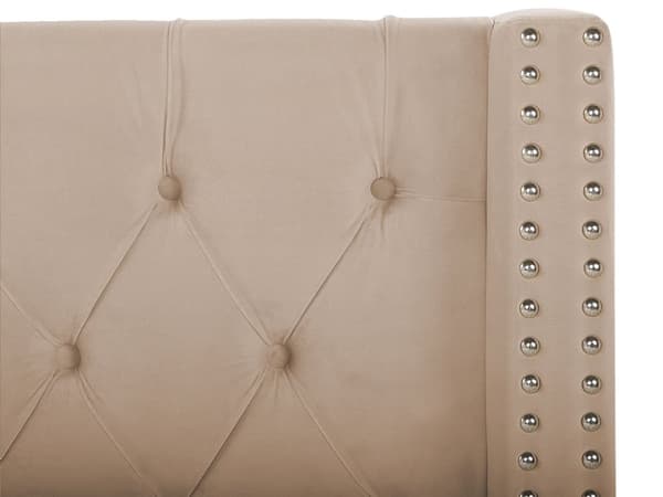 Dubbelsäng Sängram Ribbor Beige Sammet Tuftad Huvudgavel 160 x 200 cm med Förvaring Glam Design