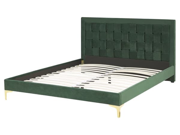 Parisänky tummanvihreä sametti verhoiltu 160 x 200 cm sälepohja punottu sängynpääty moderni glamour tyyli