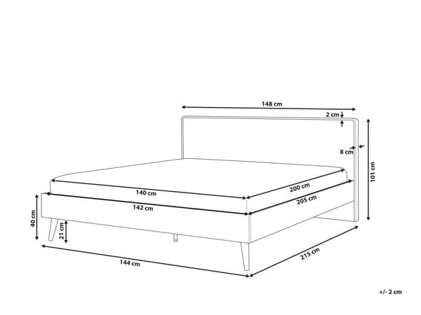 Seng hvid lysebrun 140 x 200 cm med LED-ramme stel og sengegavl skandinavisk minimalistisk design