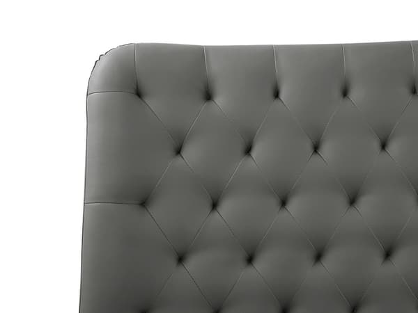 Seng Grå Polstret Læder 160 x 200 cm Dobbeltseng 2 Personers Tuftet Sengegavl Tilspidsede Koniske Ben Lamelbund Slim Sengestel til Soveværelse