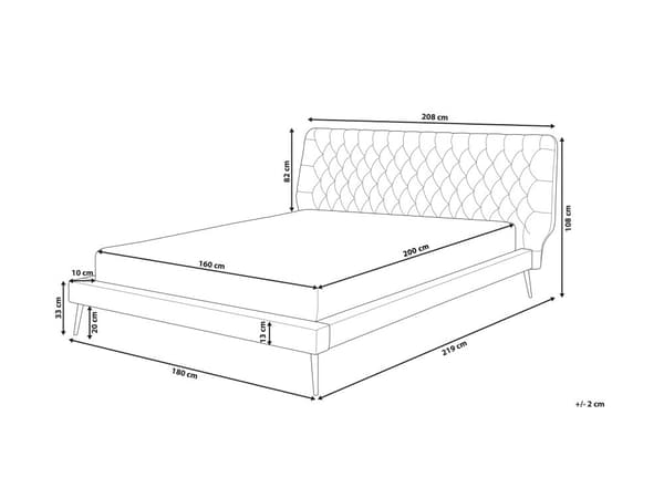 Seng Beige Polstret Læder 160 x 200 cm Dobbeltseng 2 Personers Tuftet Sengegavl Tilspidsede Koniske Ben Lamelbund Sengestel til Soveværelse
