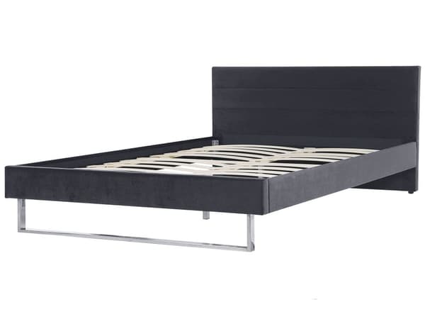 Dubbelsäng Grå Sammet 180 x 200 cm Klädd Sängram Silver Ben Glam