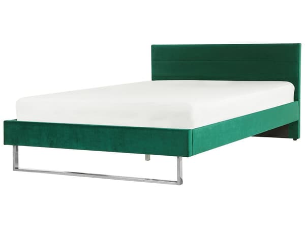Dubbelsäng Grön Sammet 180 x 200 cm Klädd Sängram Silver Ben Glam