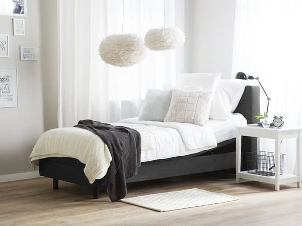 Elevationsseng Mørkegrå Polyester 80 x 200 cm Elektrisk Enkeltmandsseng Justerbar Seng med Fjernbetjening Sengeramme med Gavl