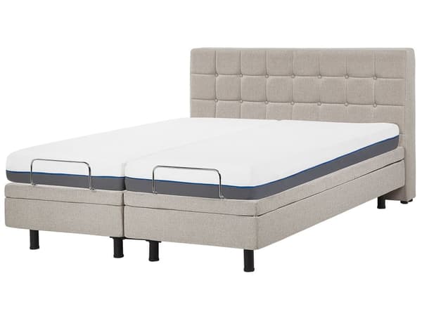 Elevationsseng Beige Polstret 160 x 200 cm Bedste Dobbeltseng med Madras Elevation Elektrisk Justerbar Quiltet Tuftet Sengegavl Soveværelse