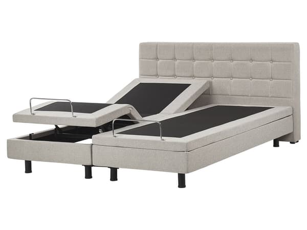 Elevationsseng Beige Polstret 160 x 200 cm Bedste Dobbeltseng med Madras Elevation Elektrisk Justerbar Quiltet Tuftet Sengegavl Soveværelse