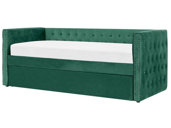 Dagbädd Grön Sammet 90 x 200 cm Lamellram med Knappar Dekorativ Sängram Glam