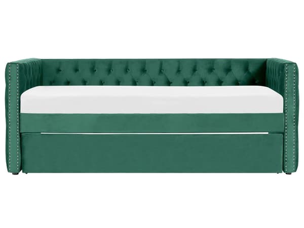 Dagbädd Grön Sammet 90 x 200 cm Lamellram med Knappar Dekorativ Sängram Glam