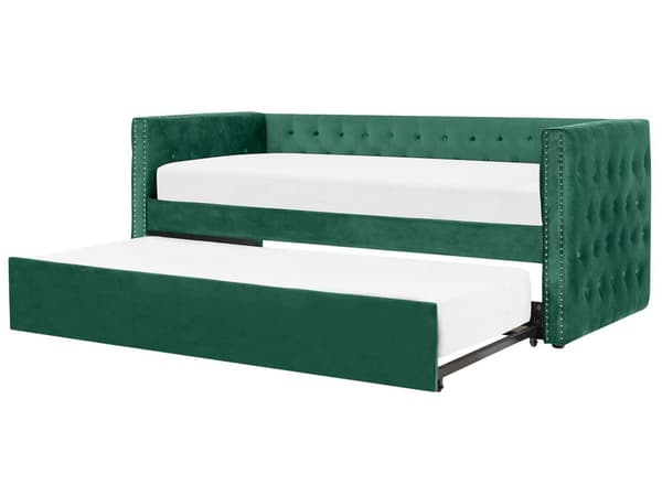 Dagbädd Grön Sammet 90 x 200 cm Lamellram med Knappar Dekorativ Sängram Glam