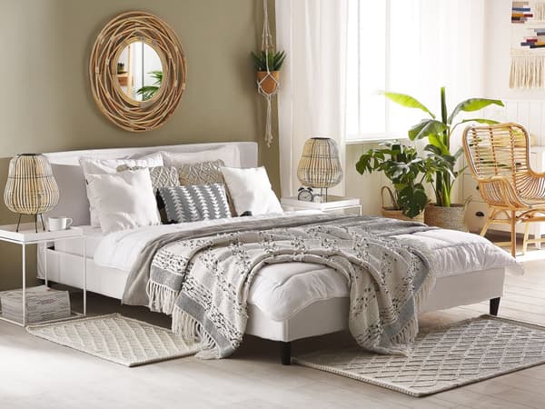 Velourseng Hvid 160 x 200 cm med Ramme og Sengegavl