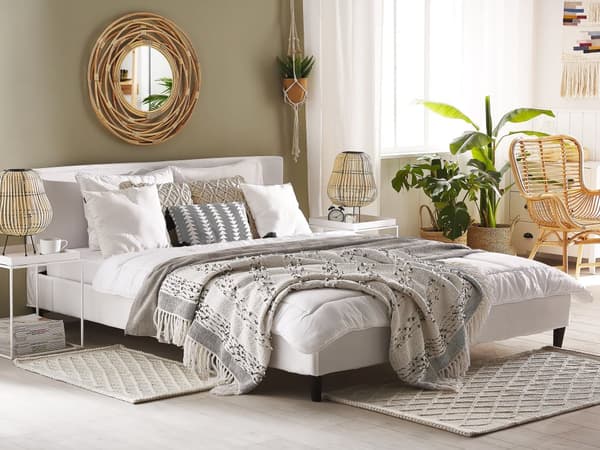 Velourseng Hvid 180 x 200 cm med Ramme og Sengegavl