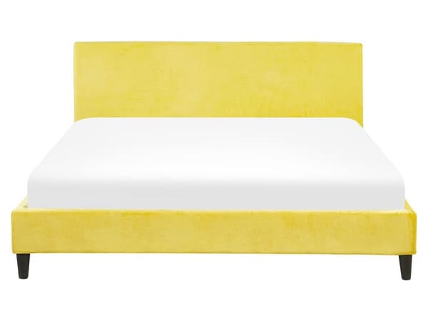 Velourseng Gul 160 x 200 cm med Ramme og Sengegavl