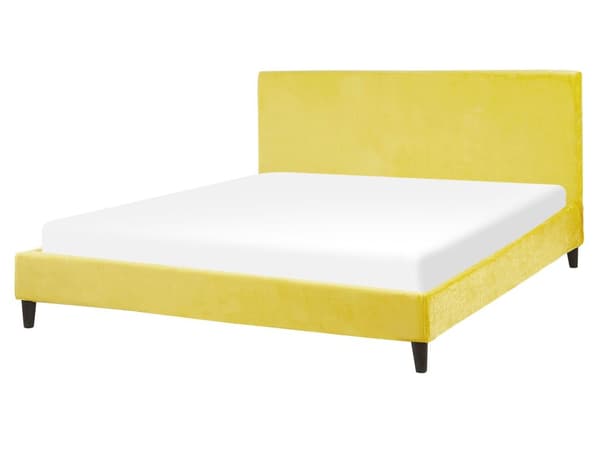 Velourseng Gul 160 x 200 cm med Ramme og Sengegavl