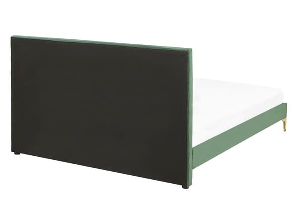 Velourseng Grøn Polstret Guld Metalben 140 x 200 cm Halvanden Mands Seng med Flet Origami Sengegavl Moderne Glamour Soveværelse Indretning