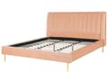 Miniatyrbillede 4 af 10: Seng med Stel Fersken Betrukket med Velour Gyldne Ben 180 x 200 cm Højt Hoved Retro Design