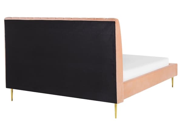 Seng med Stel Fersken Betrukket med Velour Gyldne Ben 160 x 200 cm Højt Hoved Retro Design