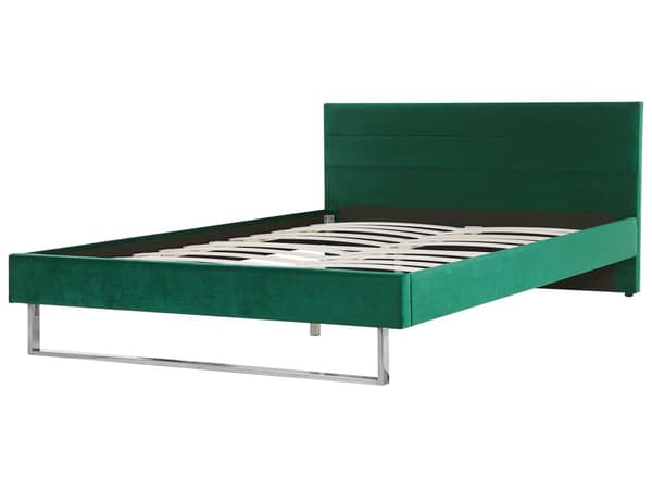 Grøn Velour seng 180 x 200 cm Polstret Sølvben Nakkestøtte Ryglæn Glamourøs Moderne Stil