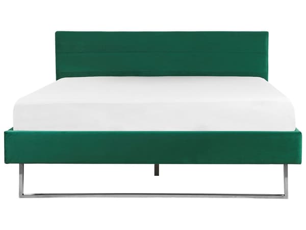 Grøn Velour seng 180 x 200 cm Polstret Sølvben Nakkestøtte Ryglæn Glamourøs Moderne Stil