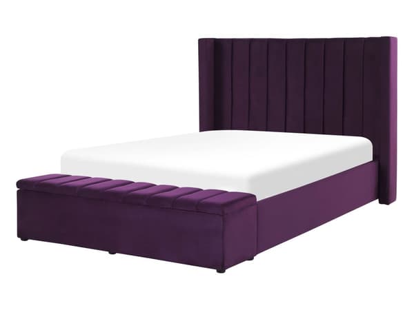 Velour Seng Violet med Ramme 140 x 200 cm høj Sengegavl med Kommode