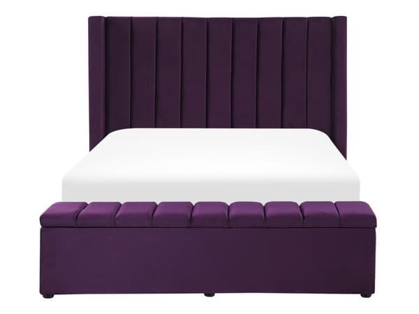 Velour Seng Violet med Ramme 140 x 200 cm høj Sengegavl med Kommode