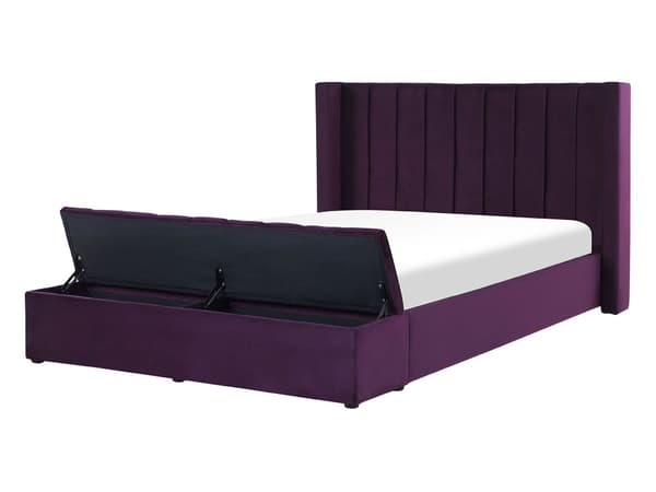 Velour Seng Violet med Ramme 140 x 200 cm høj Sengegavl med Kommode