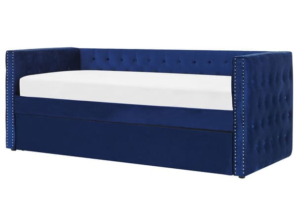 Blå Velour Udtræksseng med Stel 90 x 200 cm Glamourøs Moderne Stil