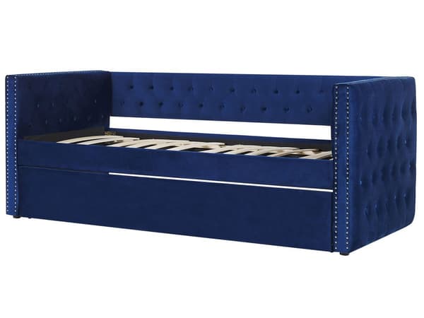 Blå Velour Udtræksseng med Stel 90 x 200 cm Glamourøs Moderne Stil