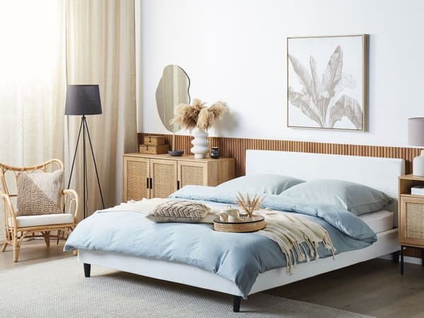 Sengerammebetræk Hvid Velour til Seng 160 x 200 cm Aftagelig Vaskbar