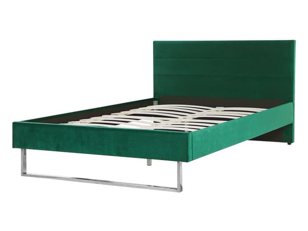 Grøn velour seng 140 x 200 cm Polstret Sølvben Nakkestøtte Ryglæn Glamourøs Moderne Stil