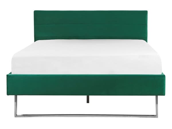 Grøn velour seng 140 x 200 cm Polstret Sølvben Nakkestøtte Ryglæn Glamourøs Moderne Stil