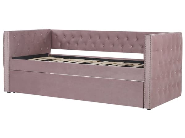 Dagbädd Rosa Sammet 90 x 200 cm Lamellram med Knappar Dekorativ Sängram Glam