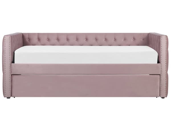 Dagbädd Rosa Sammet 90 x 200 cm Lamellram med Knappar Dekorativ Sängram Glam