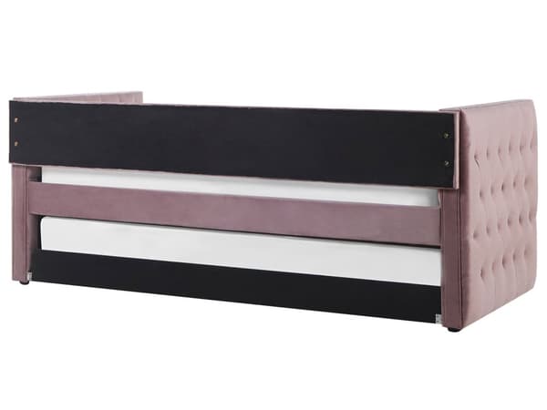 Dagbädd Rosa Sammet 90 x 200 cm Lamellram med Knappar Dekorativ Sängram Glam
