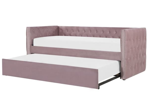 Dagbädd Rosa Sammet 90 x 200 cm Lamellram med Knappar Dekorativ Sängram Glam