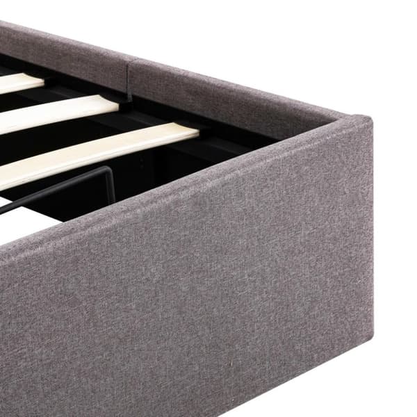 vidaXL Sängram med hydraulisk förvaring taupe tyg 90x200 cm