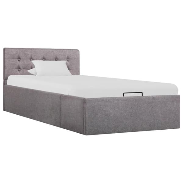 vidaXL Sängram med hydraulisk förvaring taupe tyg 90x200 cm