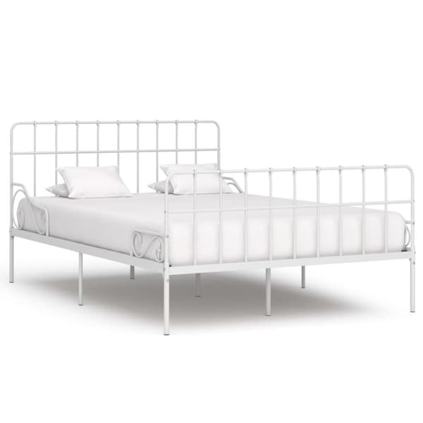 vidaXL Sängram med ribbotten vit metall 120x200 cm