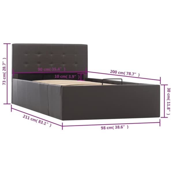 vidaXL hydraulisk opbevaringsseng 90x200 cm kunstlæder grå