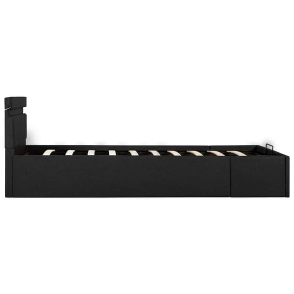 vidaXL hydraulisk opbevaringsseng med LED 100x200 cm stof mørkegrå