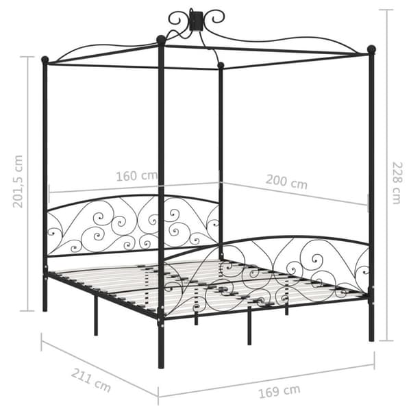 vidaXL sengestel til himmelseng 160 x 200 cm metal sort change1