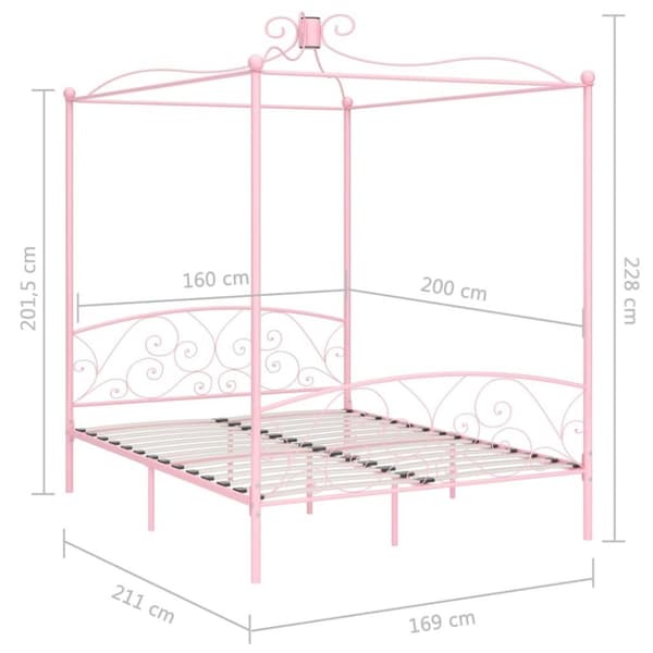 vidaXL Himmelsengeramme rosa metall 160x200 cm change1