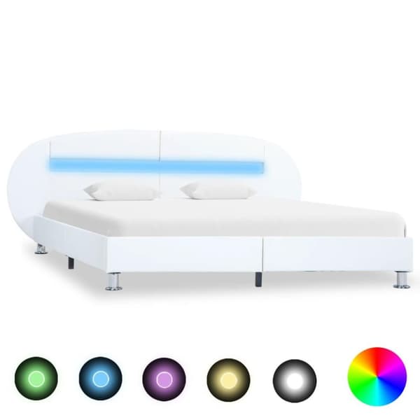 vidaXL sengestel med LED 90 x 200 cm kunstlæder hvid change1