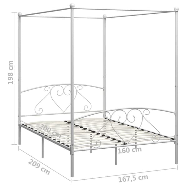 vidaXL sengestel til himmelseng 160 x 200 cm metal hvid change1