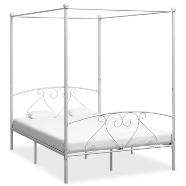 vidaXL sengestel til himmelseng 160 x 200 cm metal hvid change1