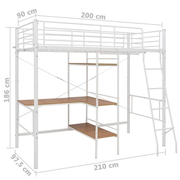vidaXL Kerrossänky pöydän rungolla valkoinen metalli 90x200 cm