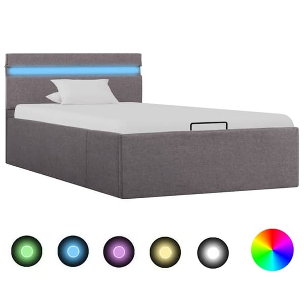 vidaXL hydraulisk opbevaringsseng med LED 100 x 200 stof gråbrun