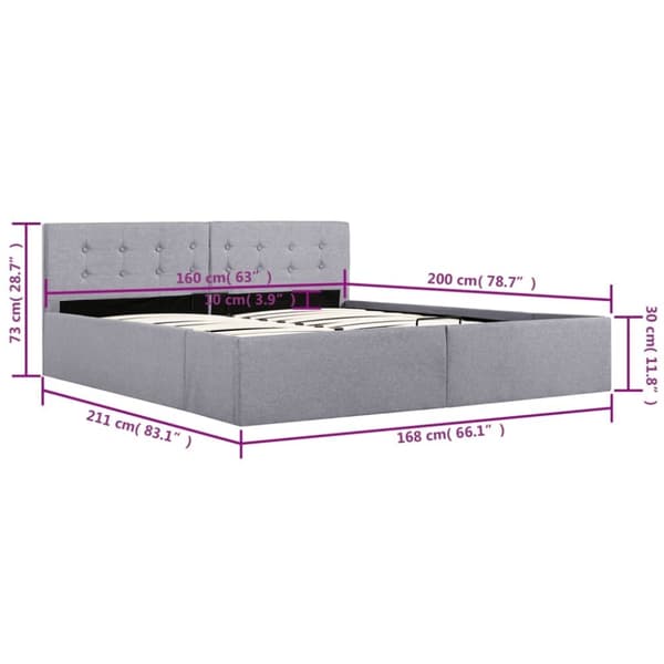 vidaXL hydraulisk opbevaringsseng 160 x 200 cm stof lysegrå