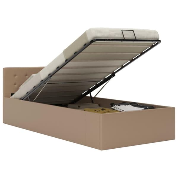 vidaXL hydraulisk opbevaringsseng 90 x 200 cm kunstlæder cappuccino