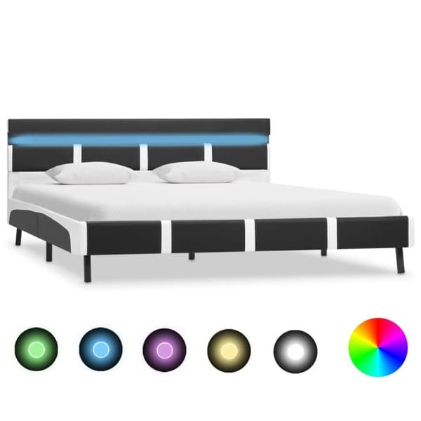 vidaXL sengestel med LED 160 x 200 cm kunstlæder grå change1