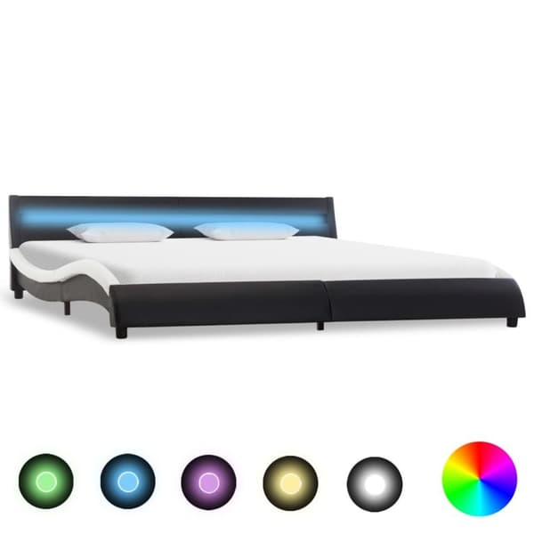 vidaXL sengestel med LED 180 x 200 cm kunstlæder sort og hvid change1